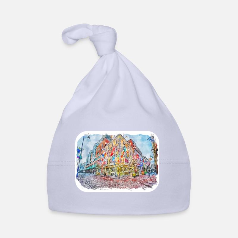 Dublin Irlande Royaume-Uni Aquarelle Sketch Illustration - Bonnet bio Bébé - ciel