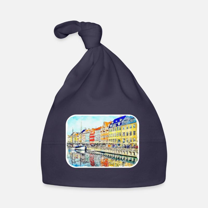 Copenhague Danemark Aquarelle Sketch Illustration Bonnet bio Bébé