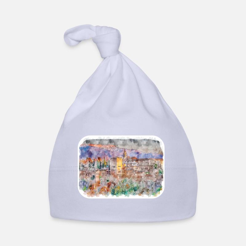 Grenade Espagne Aquarelle Sketch Illustration Bonnet bio Bébé