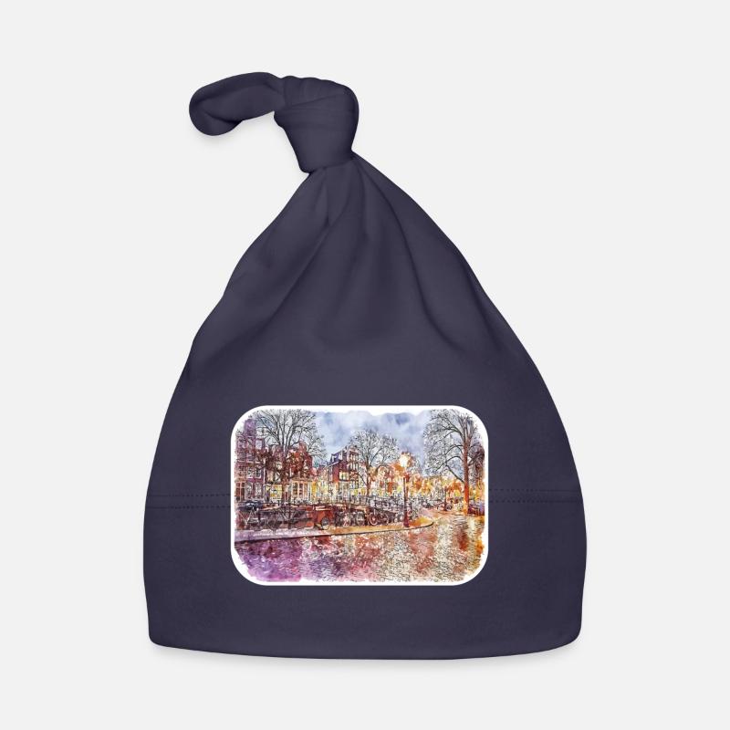 Amsterdam Pays-Bas Aquarelle Dessin Bonnet bio Bébé
