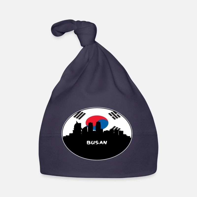 Busan Corée du Sud Drapeau Skyline Silhouette Travel Bonnet bio Bébé