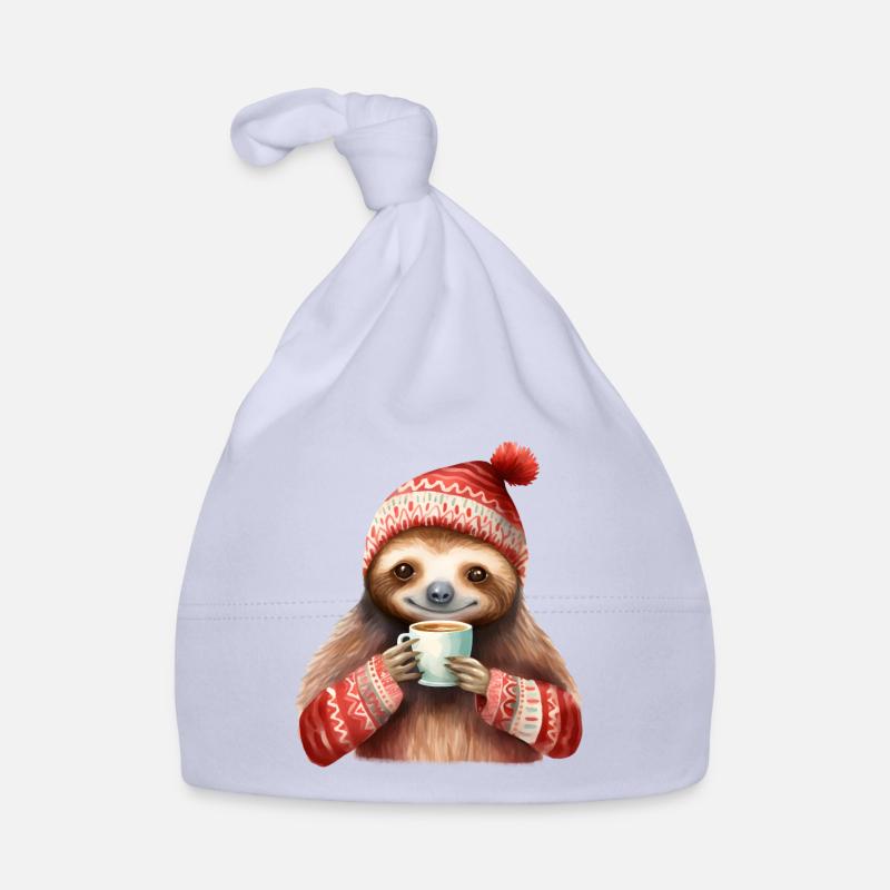 Winter-Sloth mit Kaffeebecher Baby Bio-Mütze