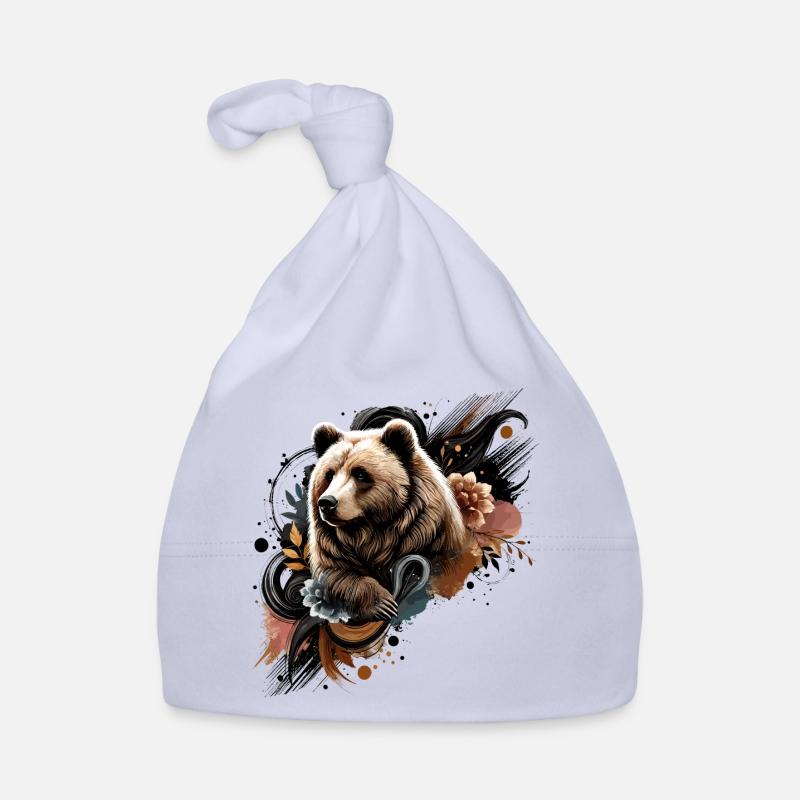 Grizzly, ours, bear - Bonnet bio Bébé - ciel