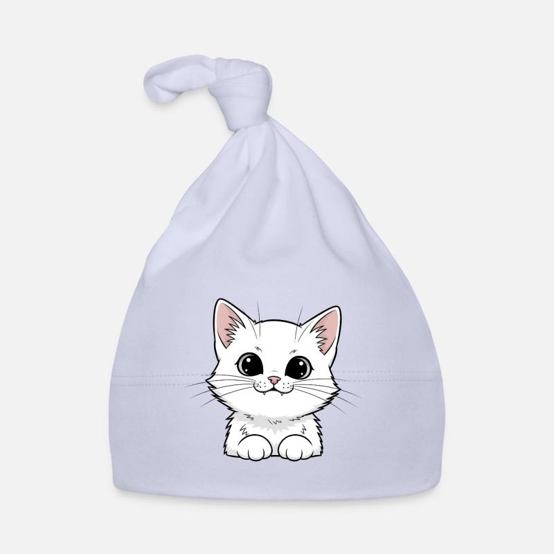 Cute White Kitten Design Organic Baby Cap