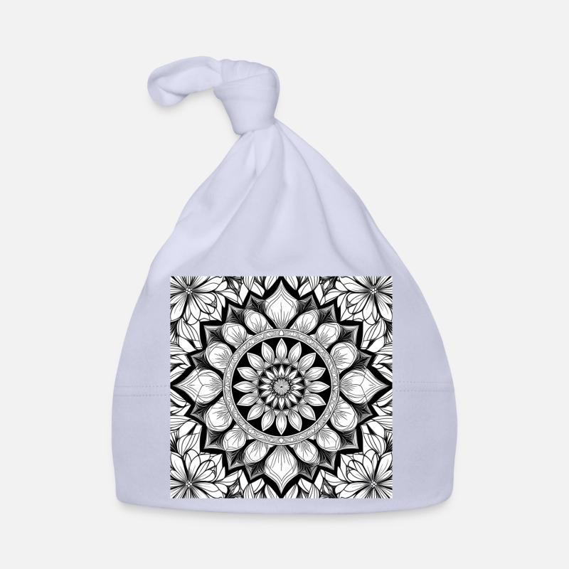 Floral Pattern Mandala Black White Organic Baby Cap
