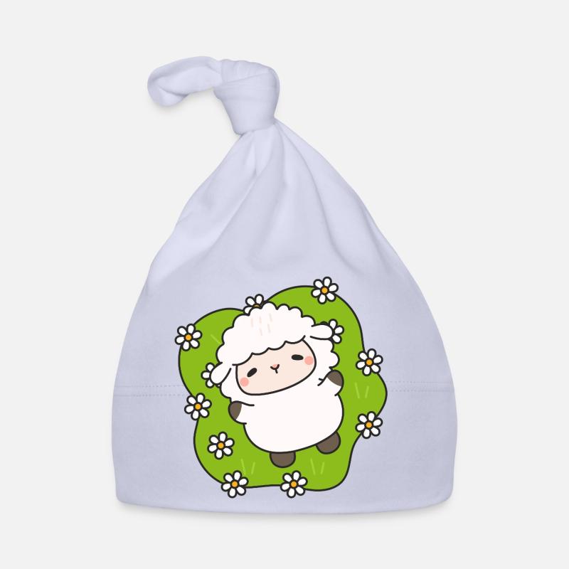 Mouton joyeux sur gazon fleuri Bonnet bio Bébé