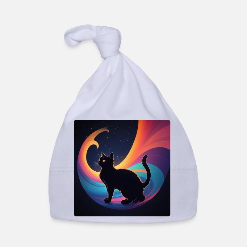 Chat noir devant les couleurs de l’arc-en-ciel Bonnet bio Bébé