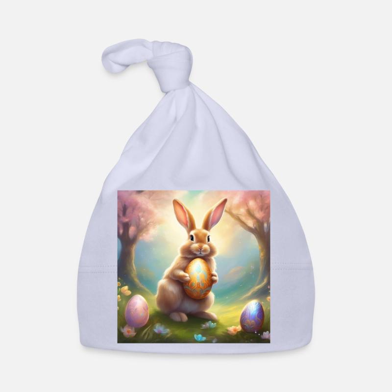 Spring bunny with gold Easter egg Organic Baby Cap
