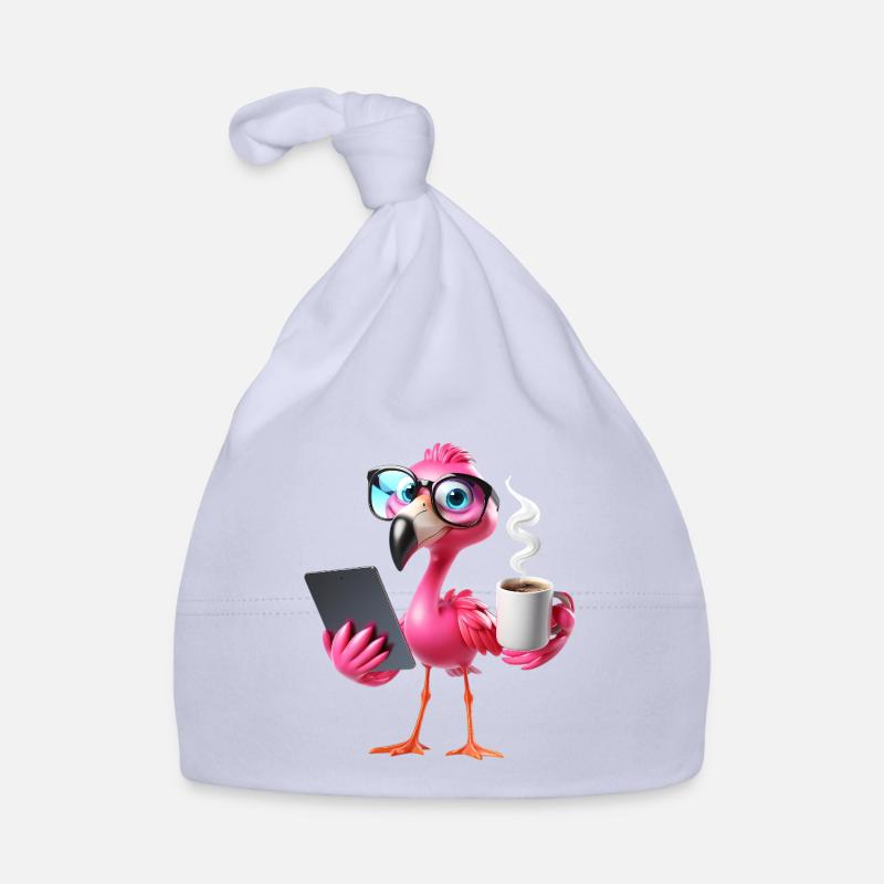 Flamingo im Büro mit Tablet & Kaffee Baby Bio-Mütze