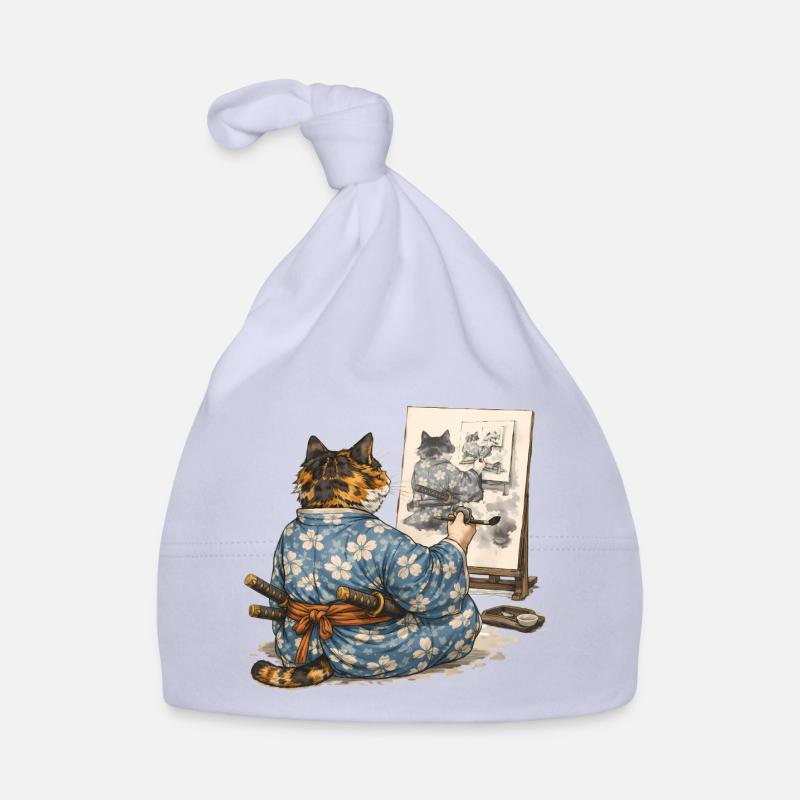 Peinture du chat samouraï : Sumi-e Ukiyo-e Art Bonnet bio Bébé