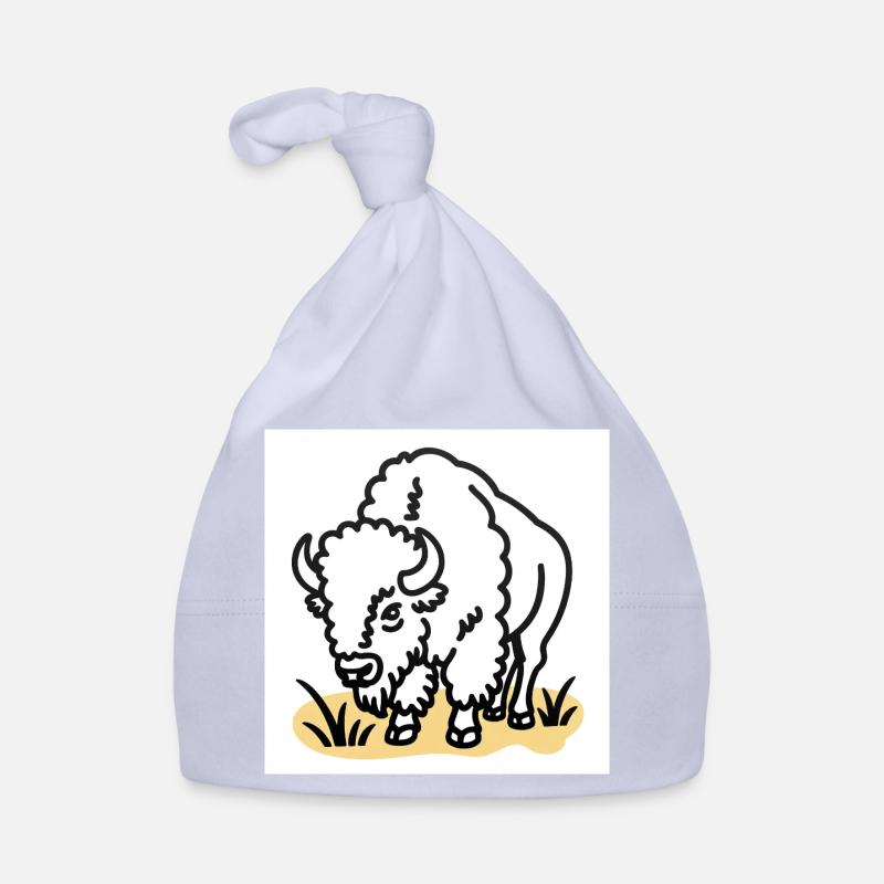 Bisons sur herbe jaune - Bonnet bio Bébé - ciel