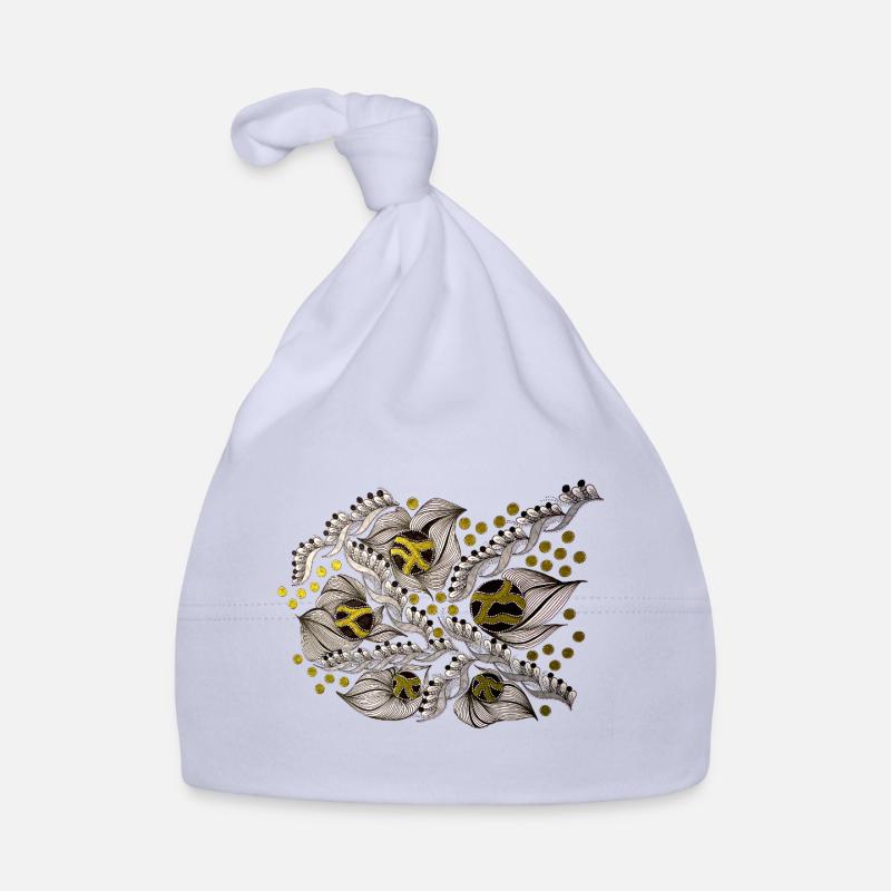 Leaf Lines Pattern with Gold Dots Organic Baby Cap