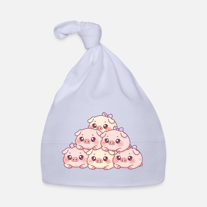 Pyramide de cochons câlins - Bonnet bio Bébé - ciel