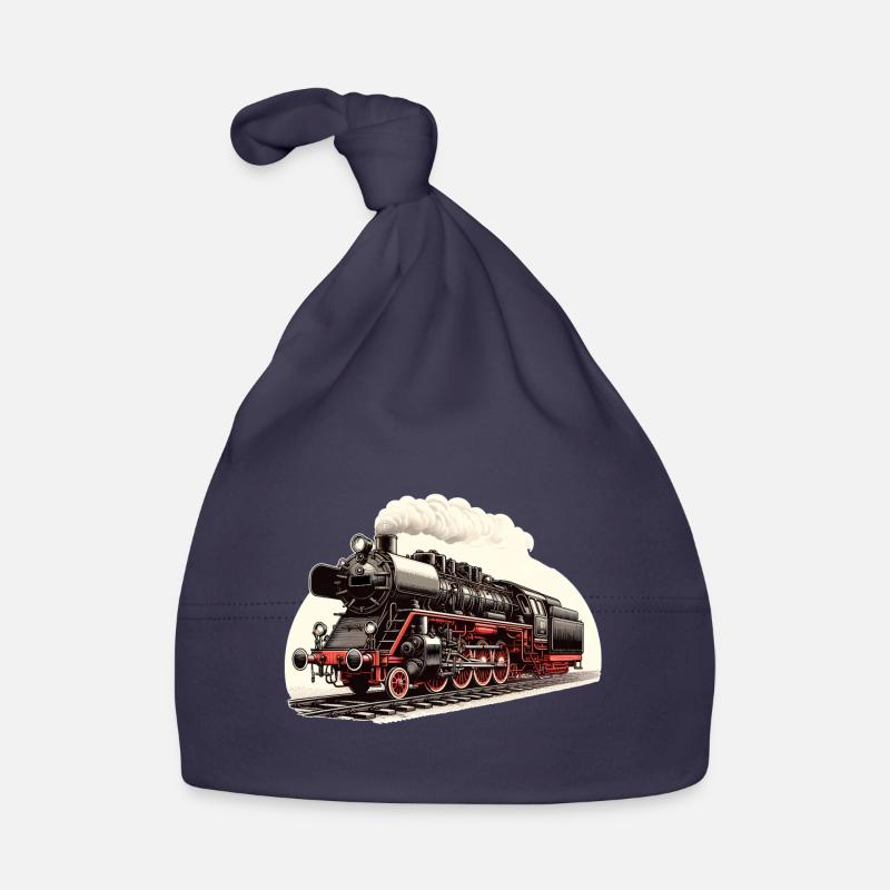Illustration einer klassischen Dampflok Baby Bio-Mütze