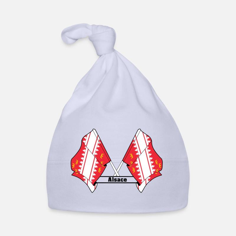 Drapeaux d’Alsace croisés avec le texte « Alsace » Bonnet bio Bébé