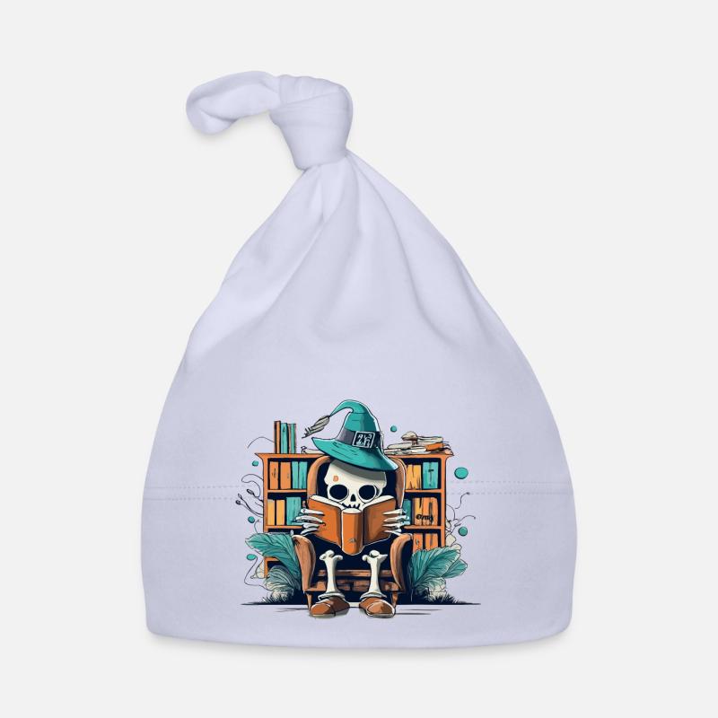 Halloween-Skelett liest ein Buch Baby Bio-Mütze
