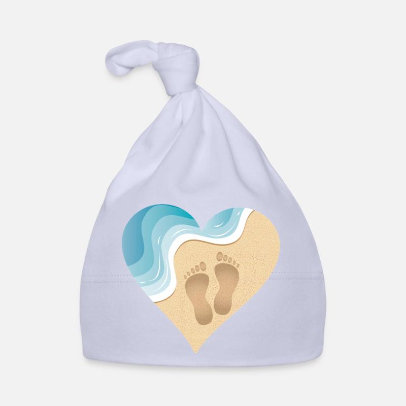 Motif de plage en forme de cœur avec des empreintes de pas dans le sable Bonnet bio Bébé