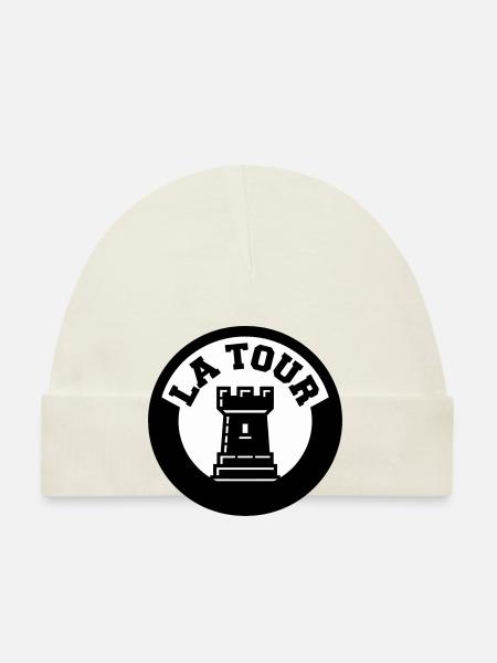 Logo La Tour Pièce d'Échecs Style Emblème Cercle - Bonnet bio Bébé - ciel - Devant