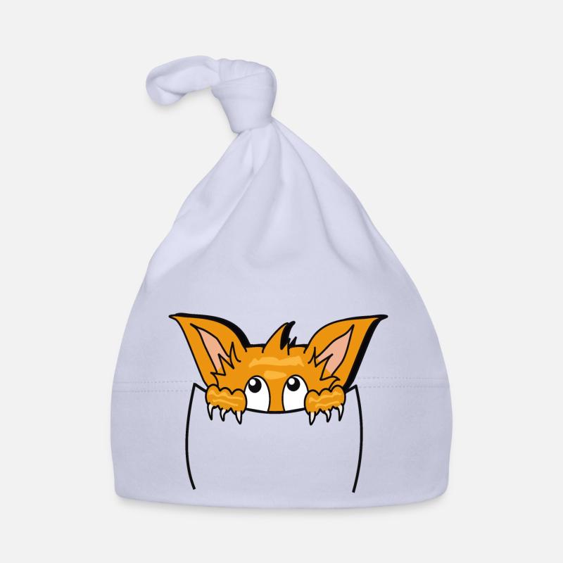 Chat mignon dans poche , so cute ! - Bonnet bio Bébé - ciel
