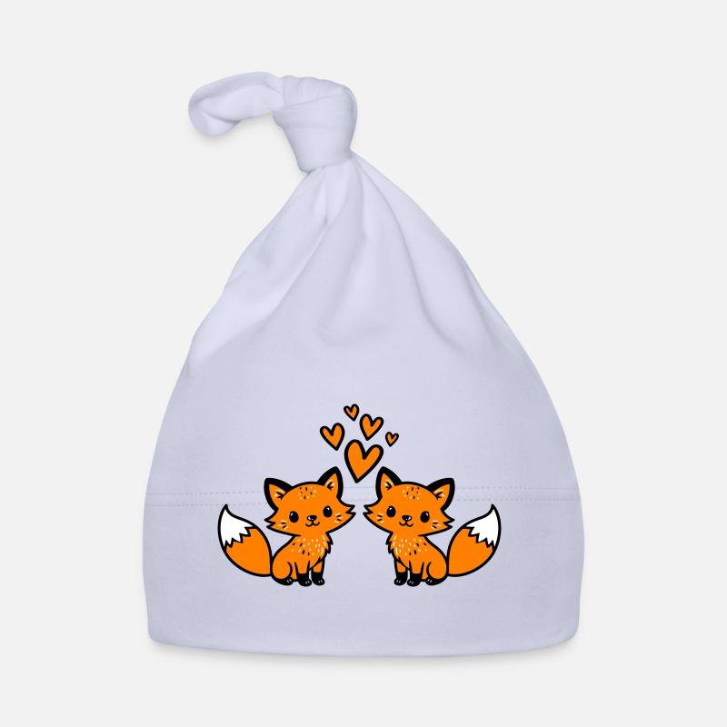 Fox Couple Hearts Love Organic Baby Cap