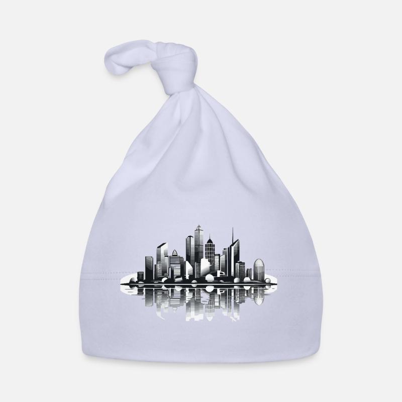 Black and White Skyline Reflection Organic Baby Cap