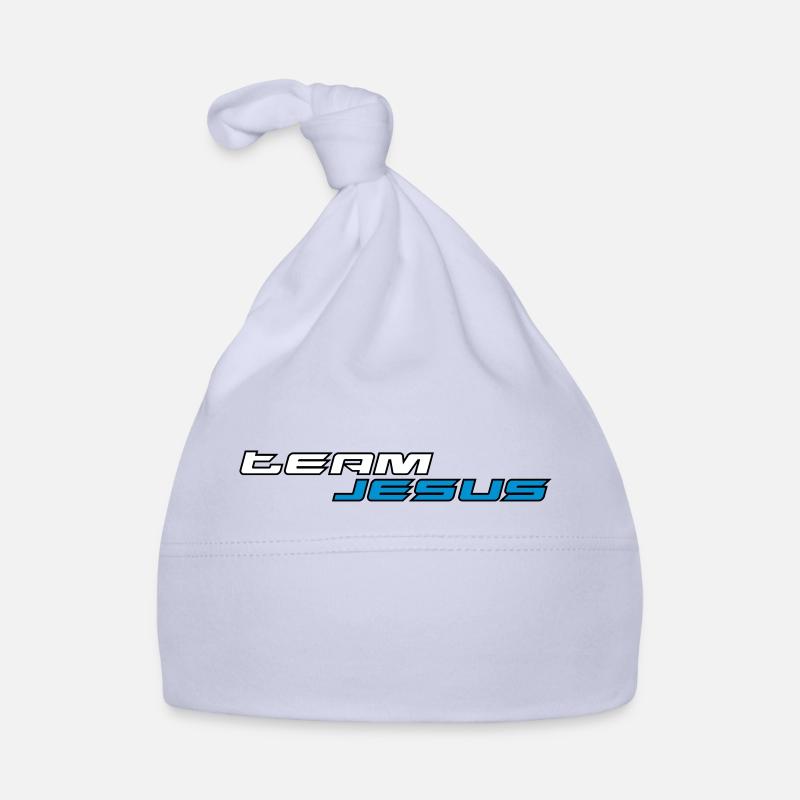 Logo Team Jesus Racing Sport Blanc Bleu Bonnet bio Bébé
