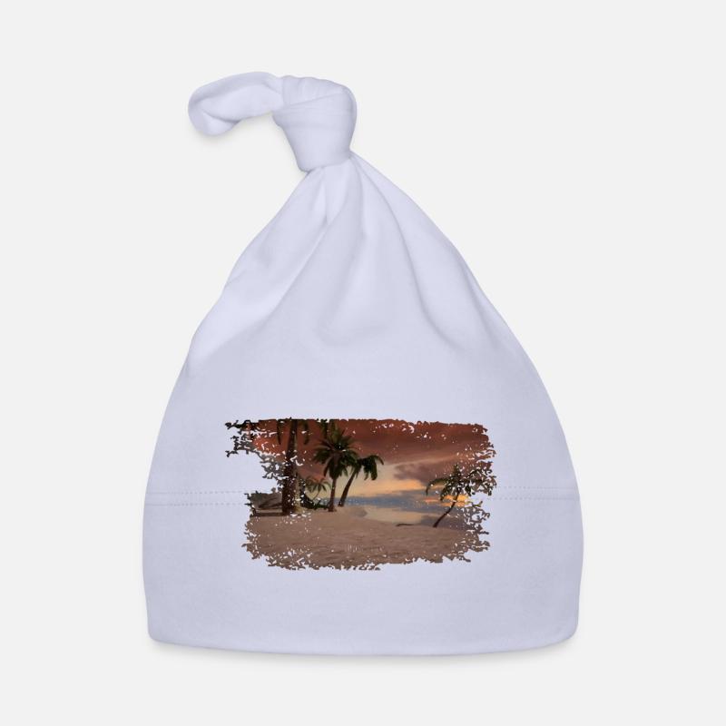 Digital drawing beach with palm trees Organic Baby Cap