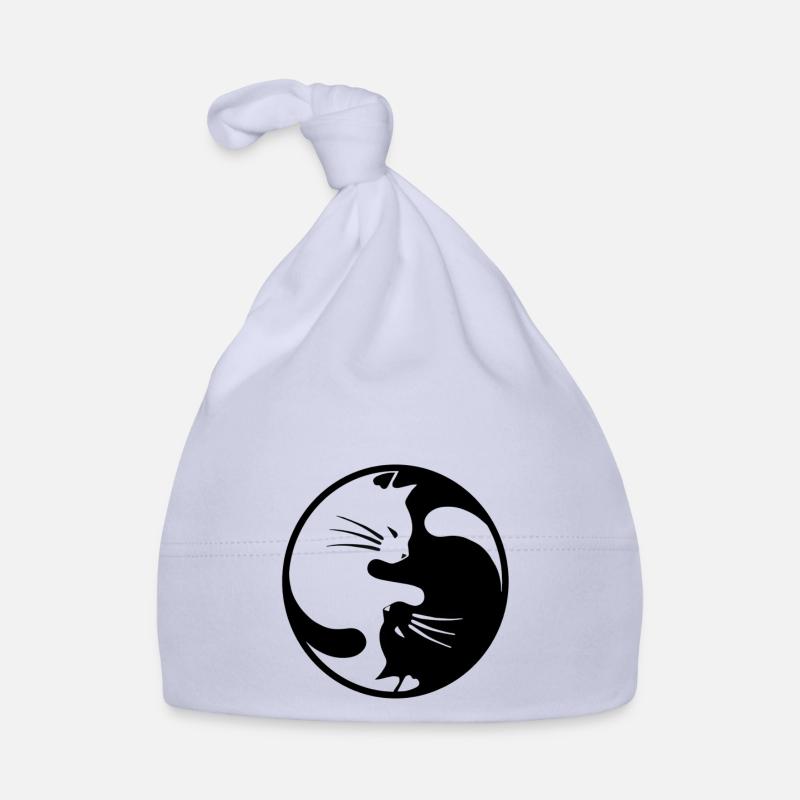 2 chats noir et blanc enlaçés - Bonnet bio Bébé - ciel