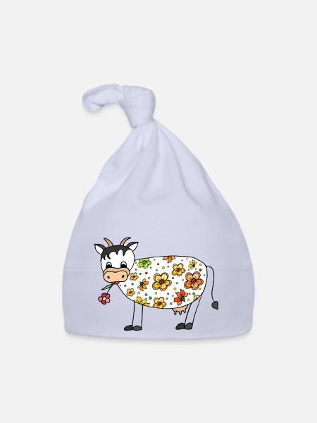 Cow - Organic Baby Cap - sky - Front