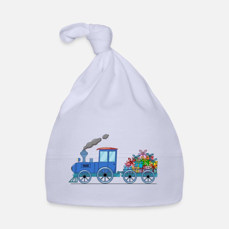Children's train train with trailer in blue Organic Baby Cap
