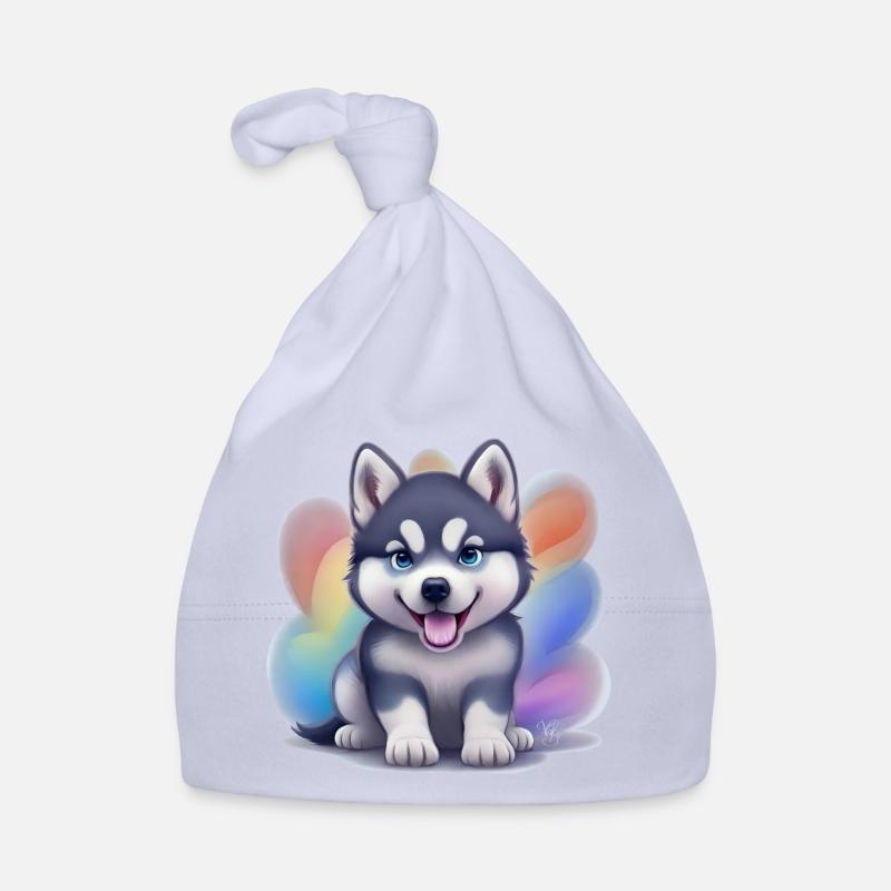 Chiot Husky Sibérien - Bonnet bio Bébé - ciel