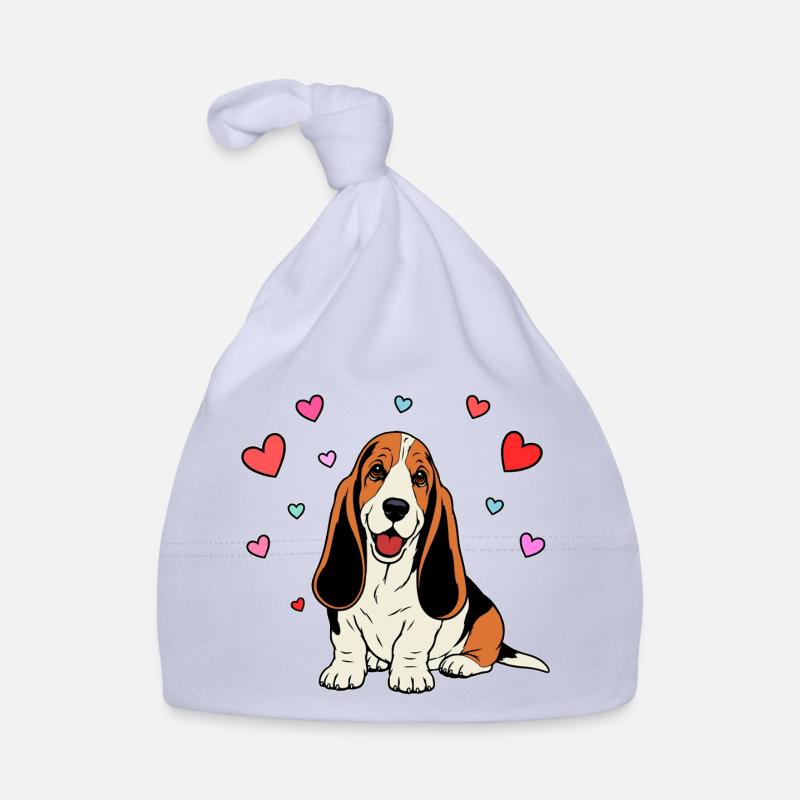 Basset Hound_Hund_sitzendd_Herz_farbig Organic Baby Cap