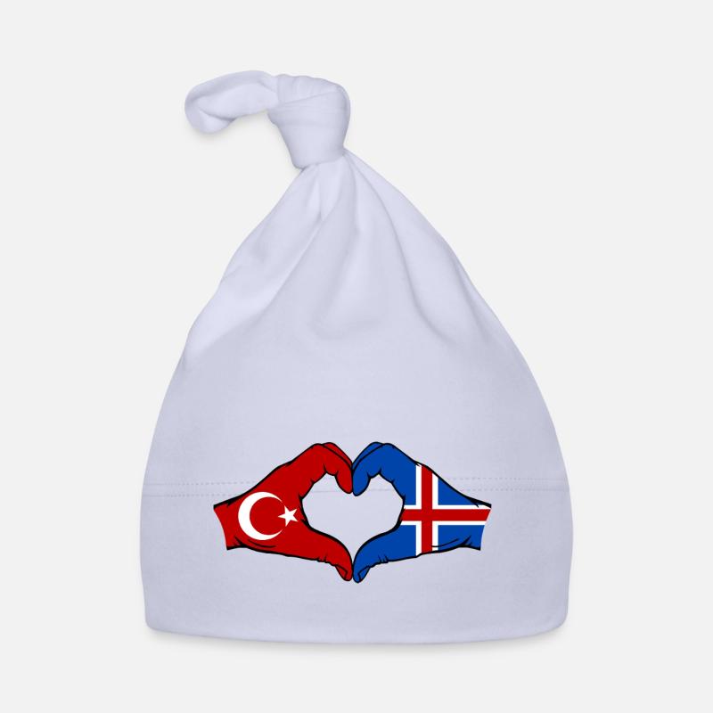 Turquie Islande Drapeau Mains Coeur Forme Bonnet bio Bébé