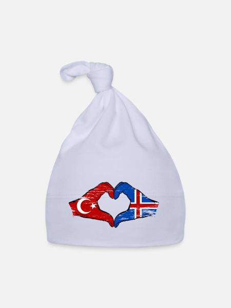 Turkey Iceland Flag Hands Heart Shape Used - Organic Baby Cap - sky - Front