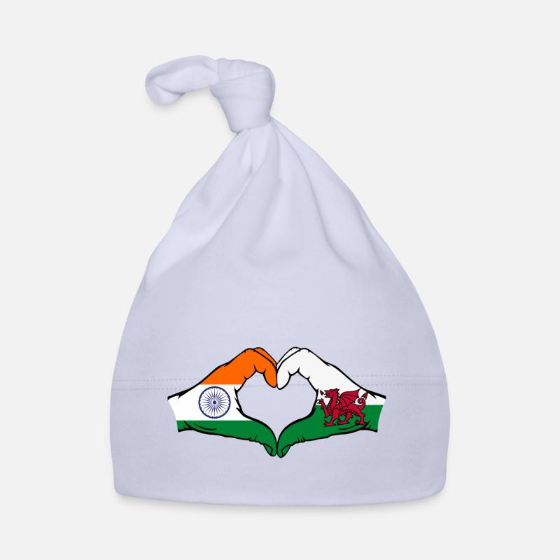 Inde Pays de Galles Drapeau Mains Coeur Forme Bonnet bio Bébé
