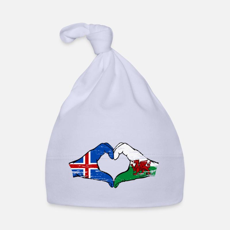 Islande Pays de Galles drapeau mains forme de coeur utilisé Bonnet bio Bébé
