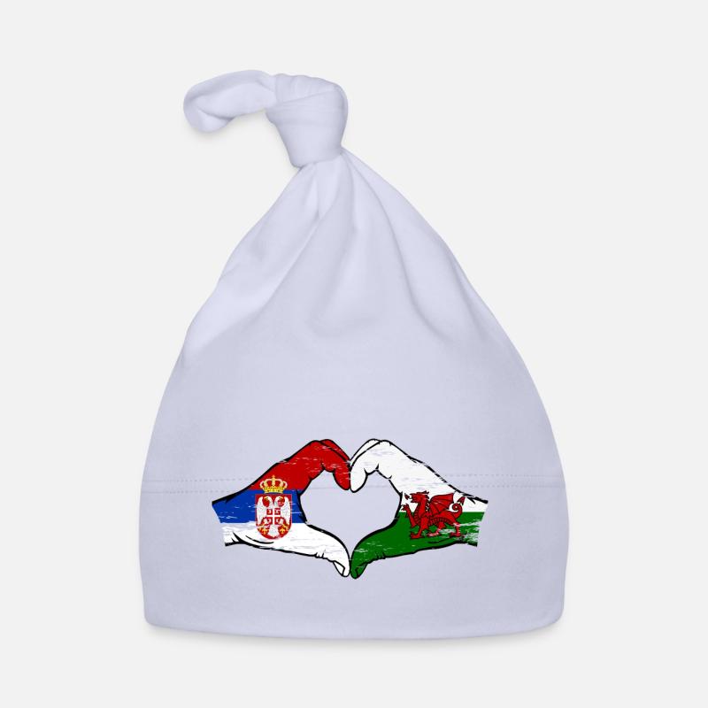 Serbie Pays de Galles drapeau mains forme coeur utilisé - Bonnet bio Bébé - ciel