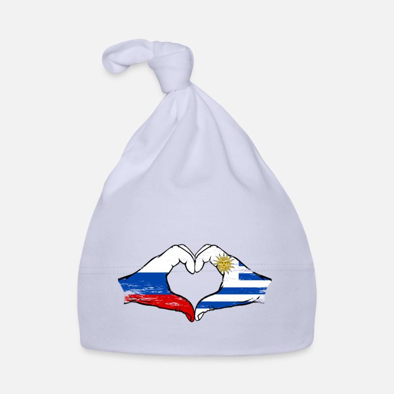 Russie Uruguay Drapeau Mains Coeur Forme Utilisé Bonnet bio Bébé