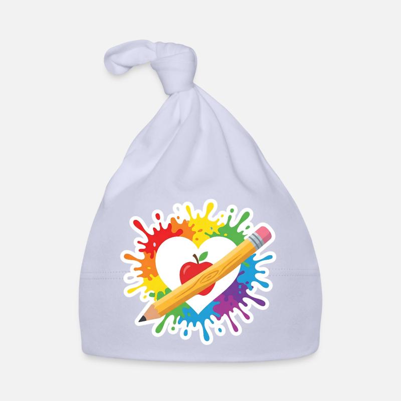 Lehrer Herz Regenbogen Apfel Buntstift Schule Baby Bio-Mütze