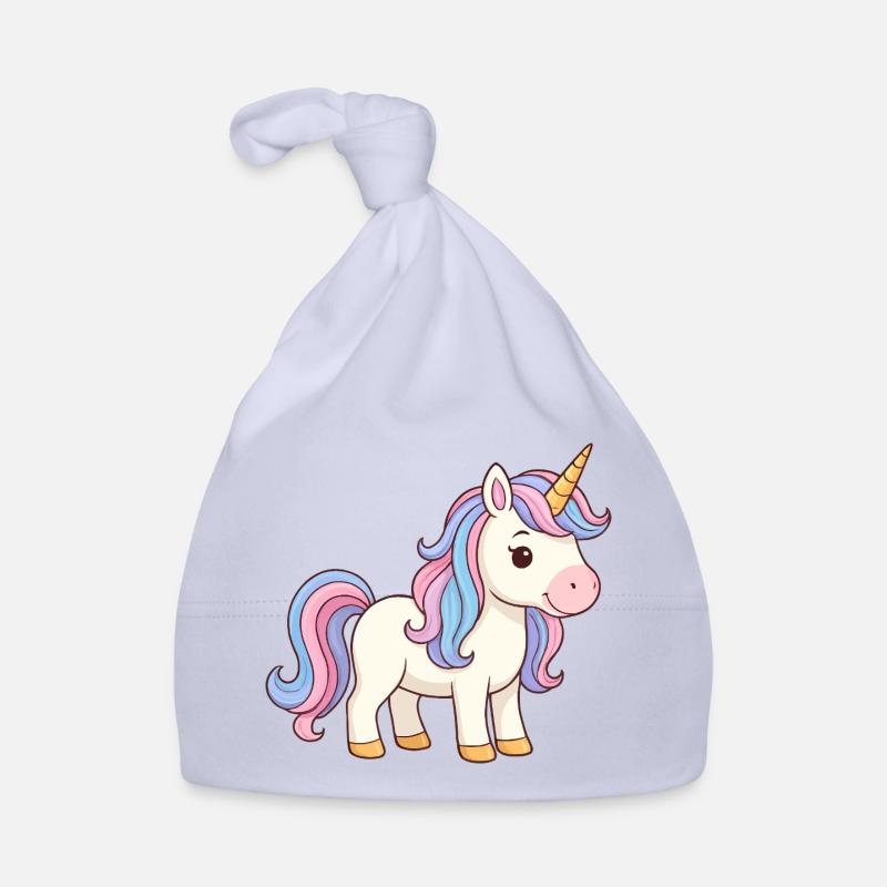 Pastellfarbenes Einhorn mit Regenbogenschopf Baby Bio-Mütze
