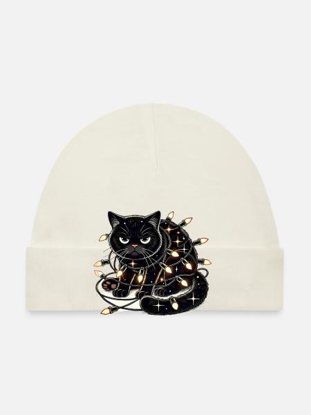 Grumpy Christmas Cat. Meow but please without tinsel - Organic Baby Cap - sky - Front
