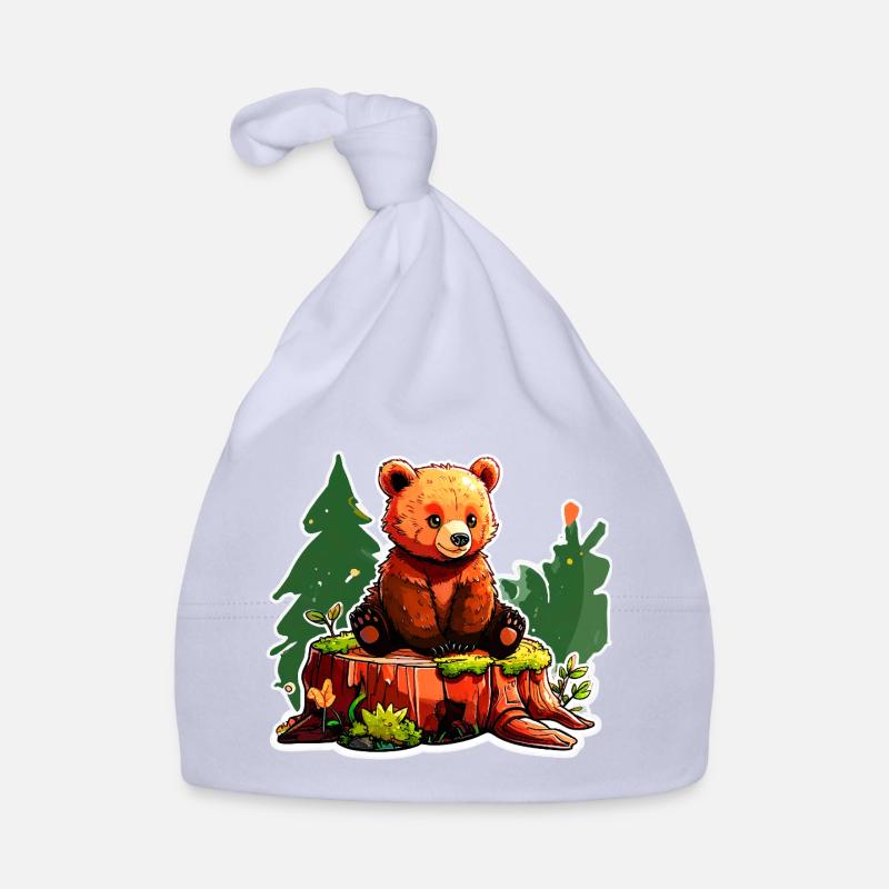 A little bear perched on a tree stump Organic Baby Cap