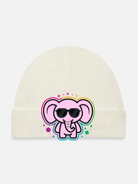 Rosa Elefant mit Brille - Baby Bio-Mütze - Sky - Vorne
