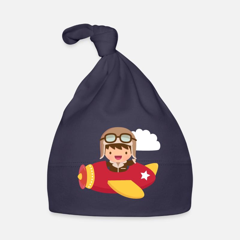 Cute Aviator Pilot Boy in Flying Plane Organic Baby Cap