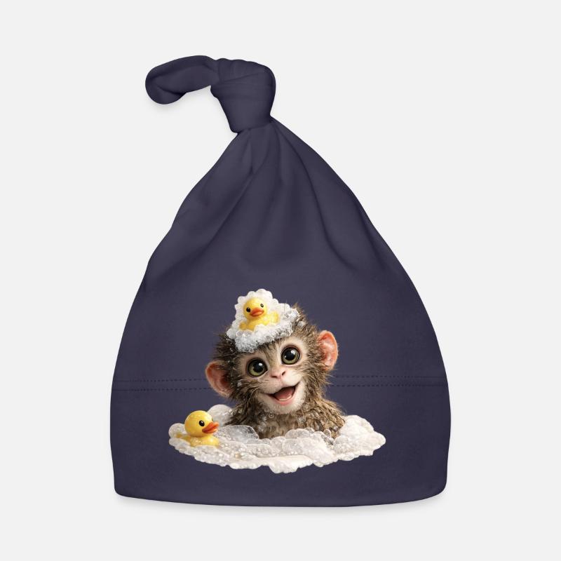 Bathing Time Monkey with Rubber Duck Organic Baby Cap