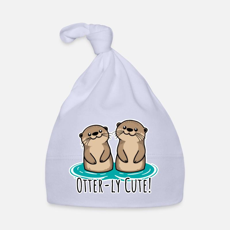Que de mignonnes loutres ! Amis loutres mignons ! - Bonnet bio Bébé - ciel