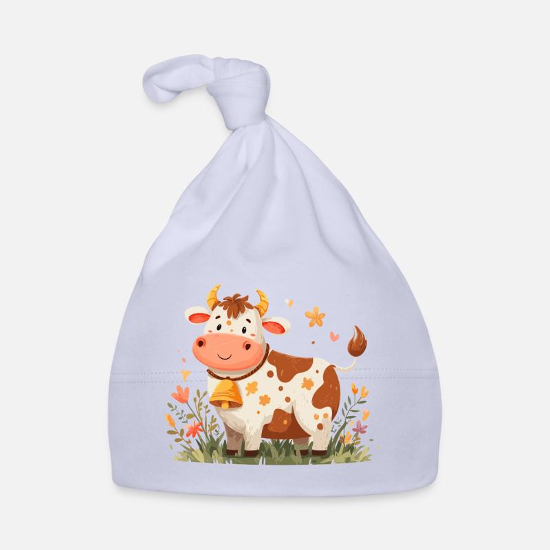 Vache avec clochette dans un champ de fleurs Bonnet bio Bébé