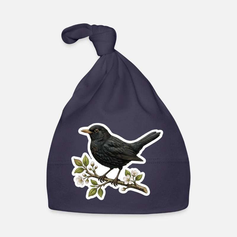 Merle sur branche fleurie - Conception printanière Bonnet bio Bébé