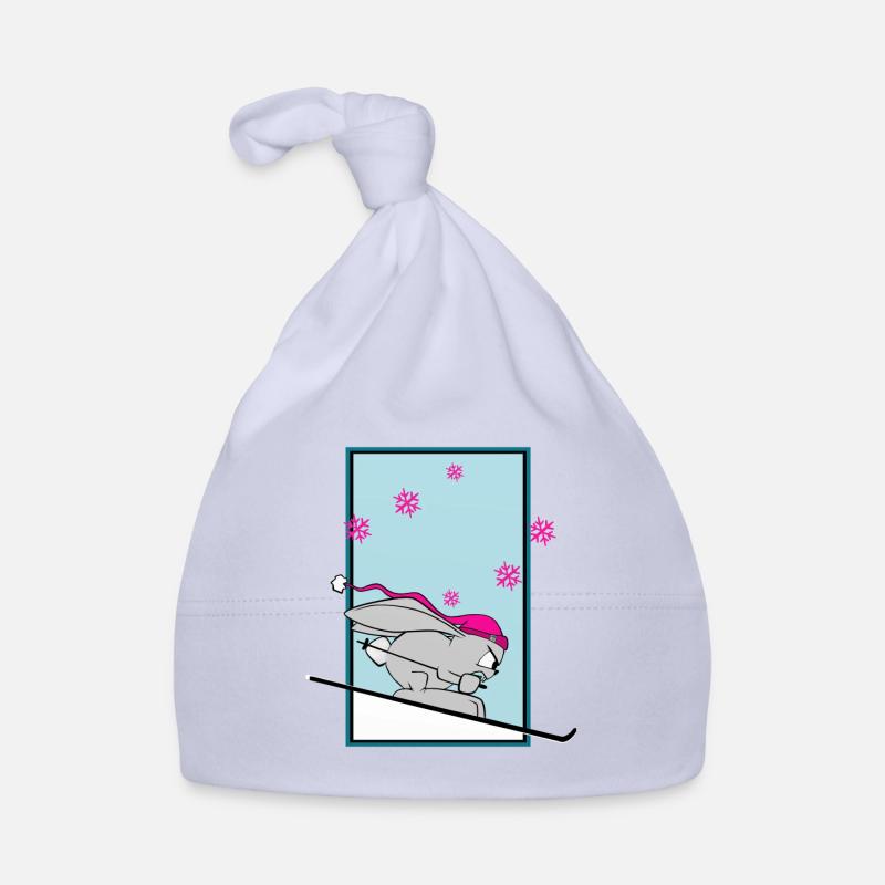 Ski Snow Mignon Lapin Ski Hiver Comique Drôle - Bonnet bio Bébé - ciel