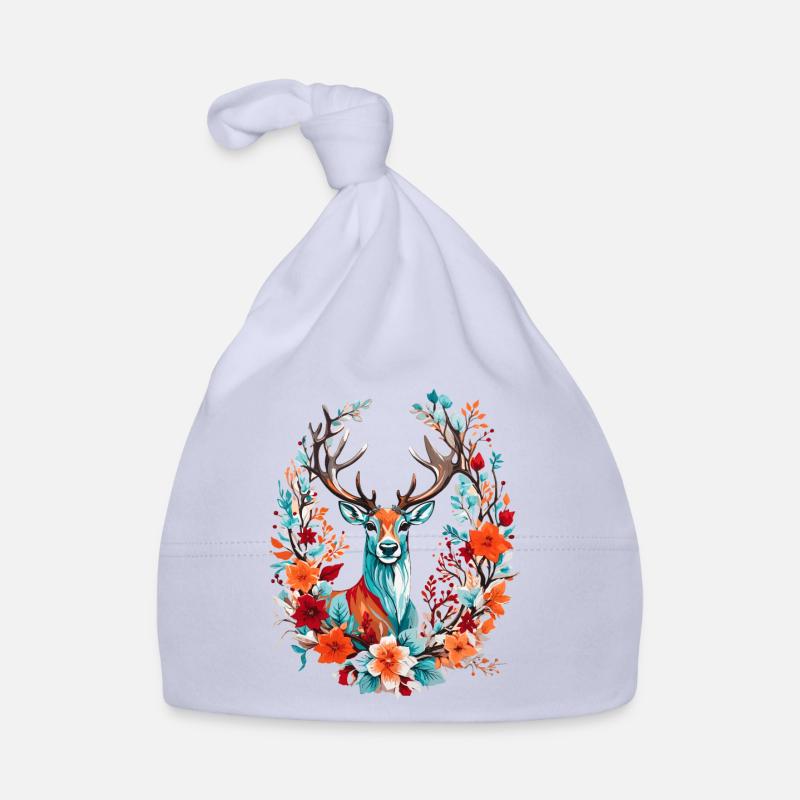 Cerf avec des fleurs Bonnet bio Bébé
